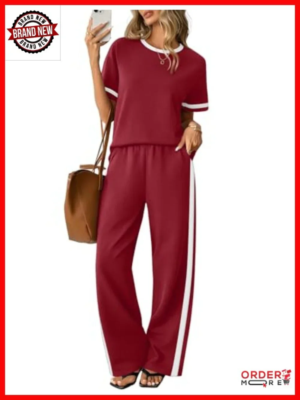 2 Piece Matching Set Lounge Set Wide Leg Pants with Pockets Short Sleeve Top